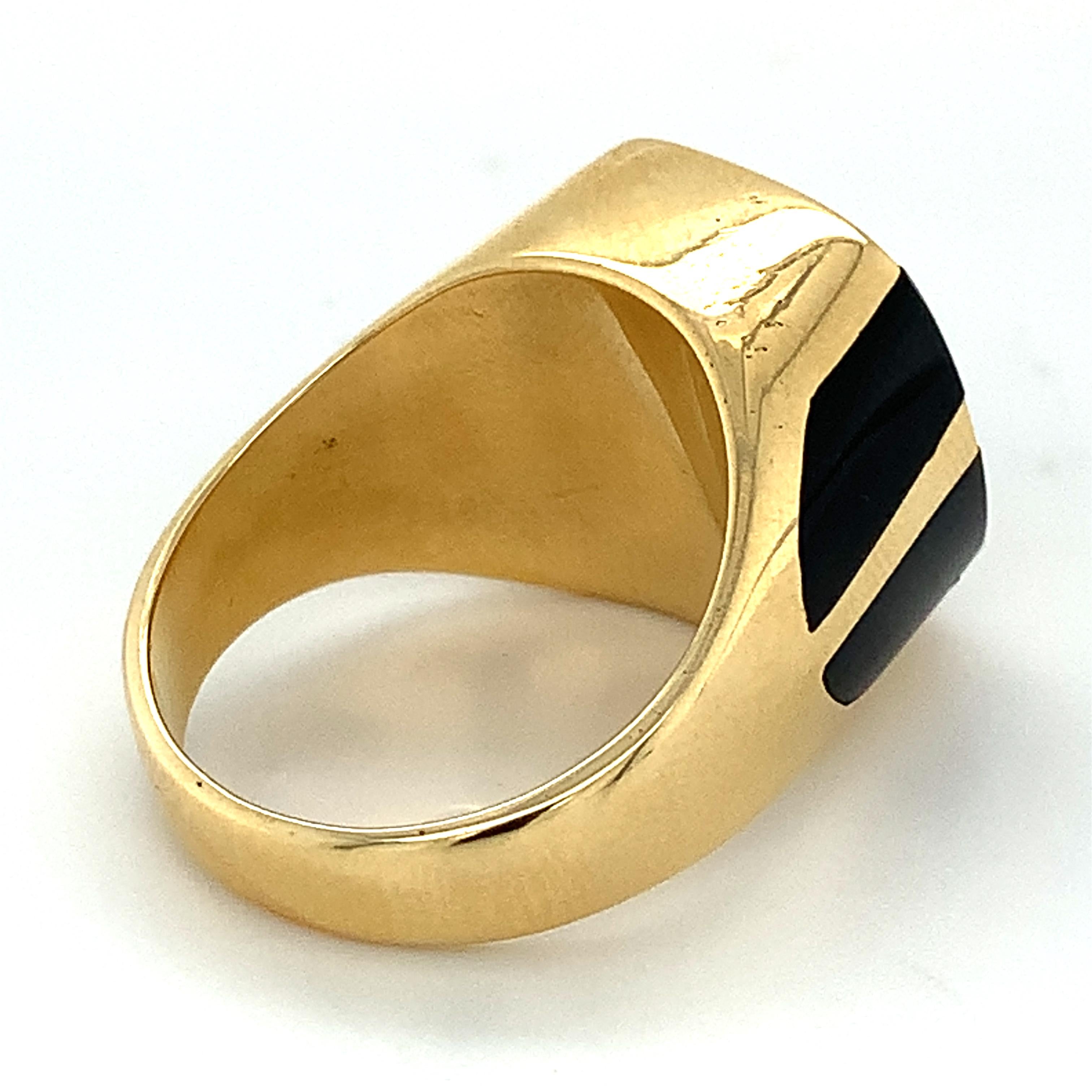 Radiant Cut Men's 18k Yellow Gold Black Onyx Two Row Inlay Signet Ring