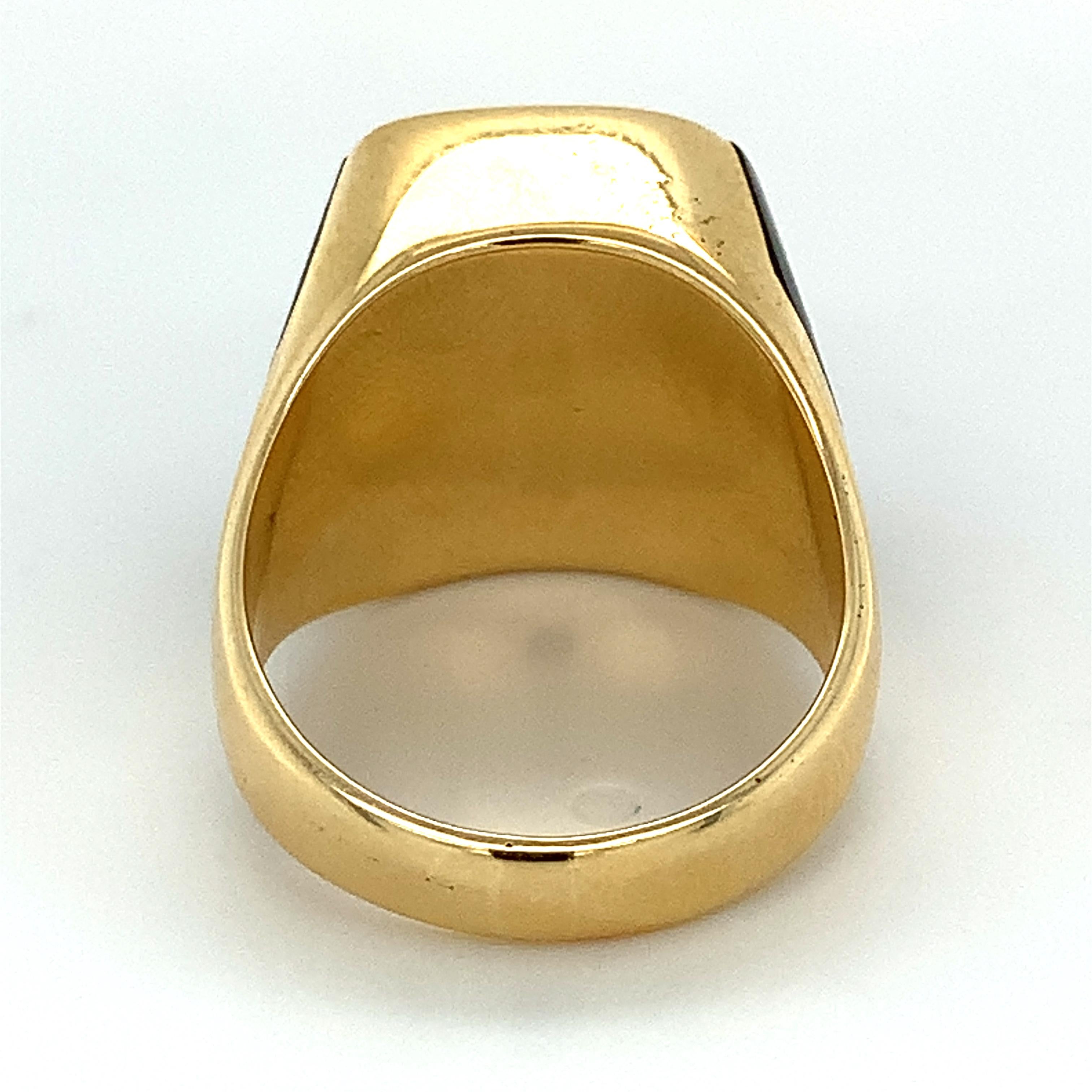 Men's 18k Yellow Gold Black Onyx Two Row Inlay Signet Ring In Good Condition In Montgomery, AL