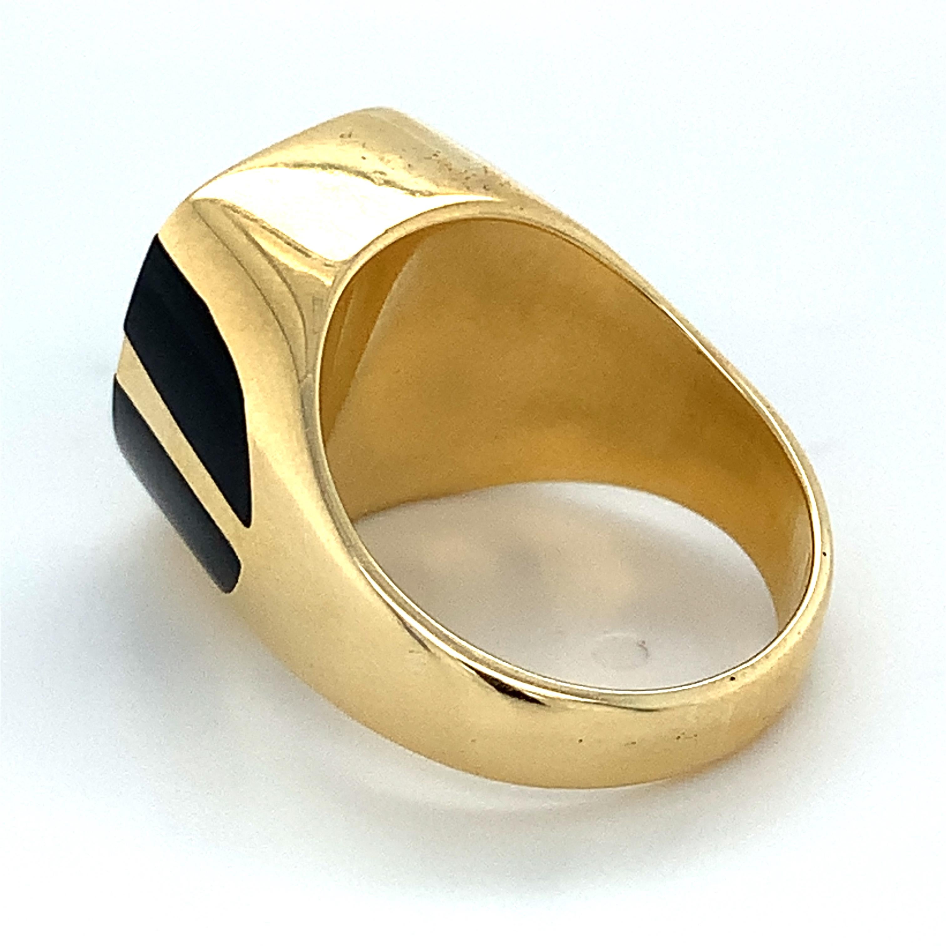 Women's or Men's Men's 18k Yellow Gold Black Onyx Two Row Inlay Signet Ring