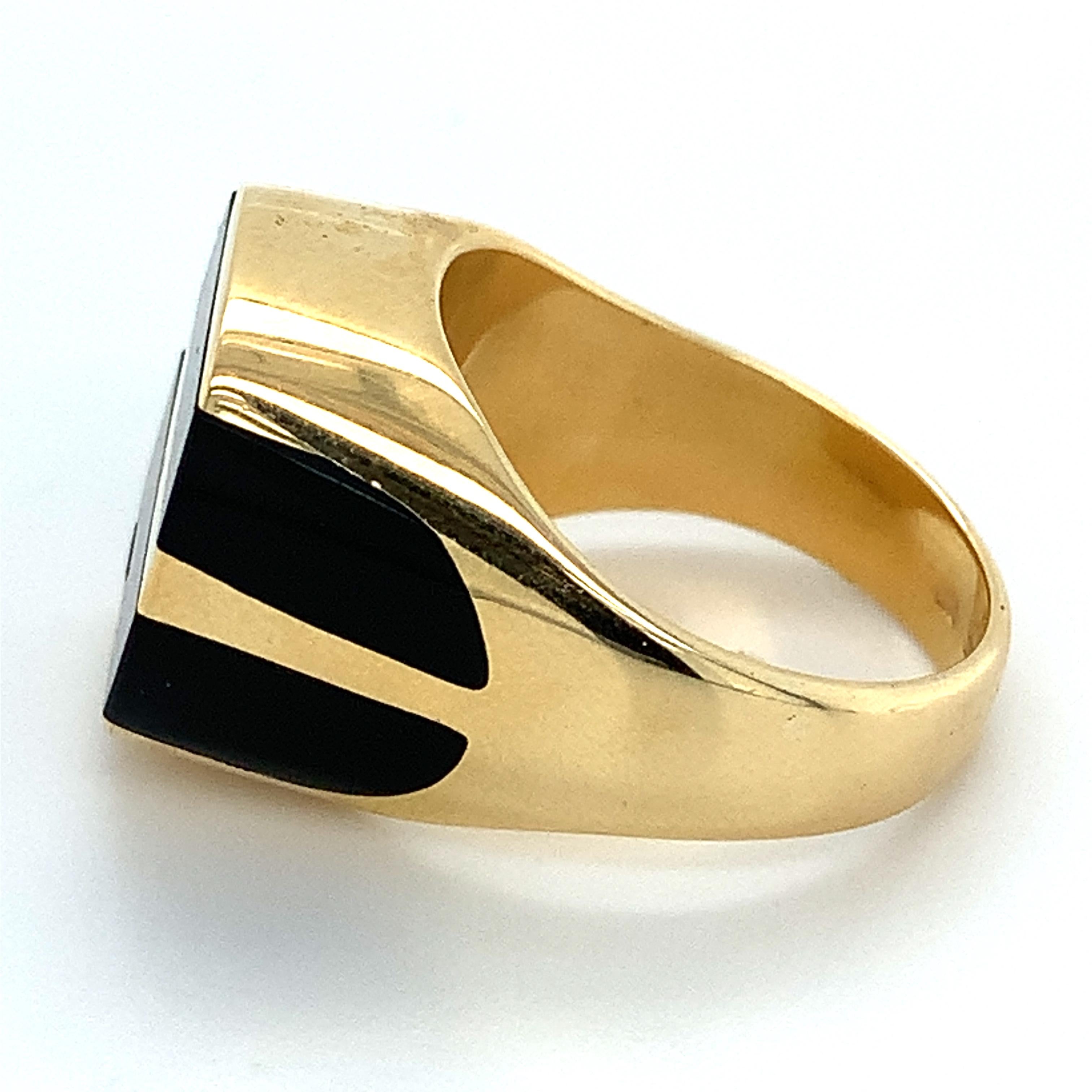 Men's 18k Yellow Gold Black Onyx Two Row Inlay Signet Ring 1