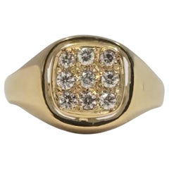 Men’s 18K Yellow Gold Diamond Cushion Cluster Pinky Ring