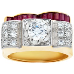 Anillo para hombre de oro amarillo de 18k con diamantes y rubíes