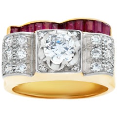 Mens 18k Yellow Gold Diamond Ring with Rubies