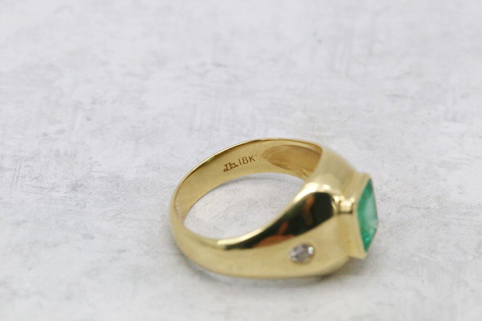 Bague pour homme en or jaune 18 carats, émeraude et diamant, taille 10 - 9.7g Pour hommes en vente