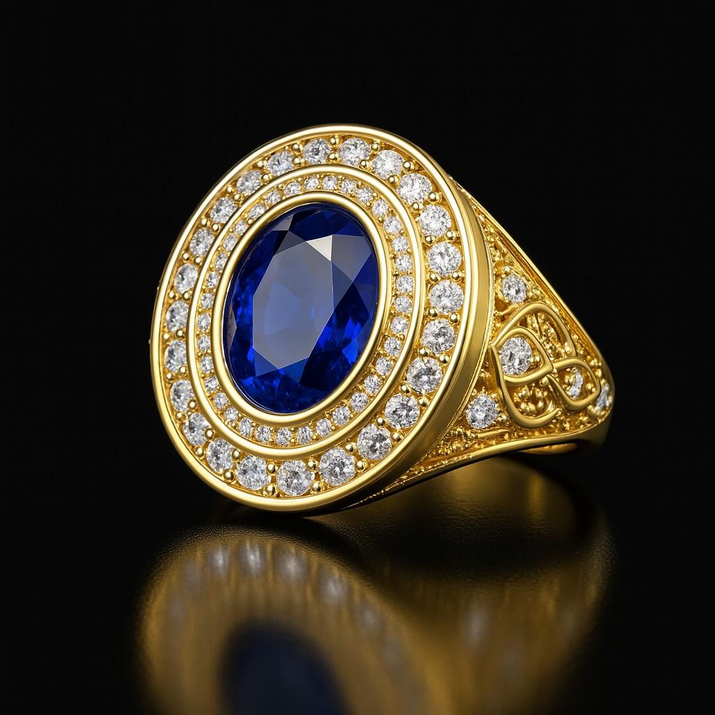 Artisan Men’s 18K Yellow Gold Natural Sapphire Signet Ring GRS Certified - One of A kind For Sale