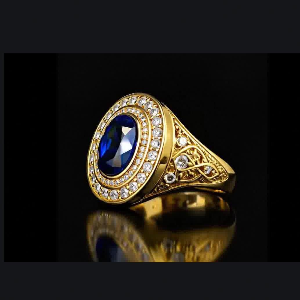Oval Cut Men’s 18K Yellow Gold Natural Sapphire Signet Ring GRS Certified - One of A kind For Sale