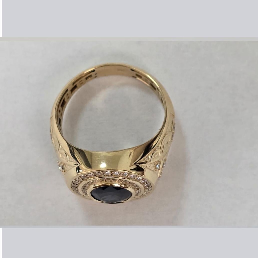 Men's Men’s 18K Yellow Gold Natural Sapphire Signet Ring GRS Certified - One of A kind For Sale
