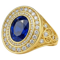 Men’s 18K Yellow Gold Natural Sapphire Signet Ring GRS Certified - One of A kind