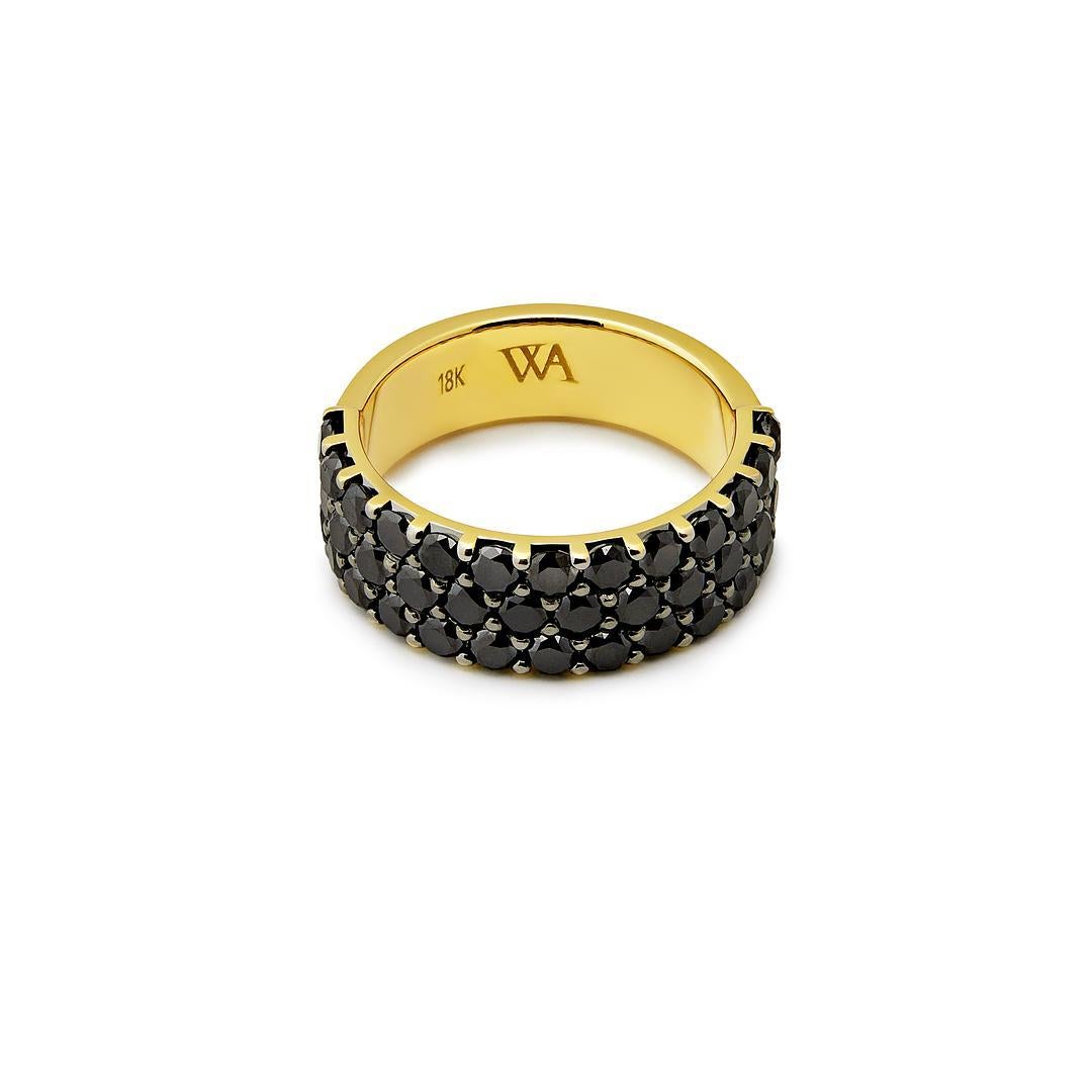 Mens 18k Yellow Gold Ring with Black Diamonds Corte redondo en venta