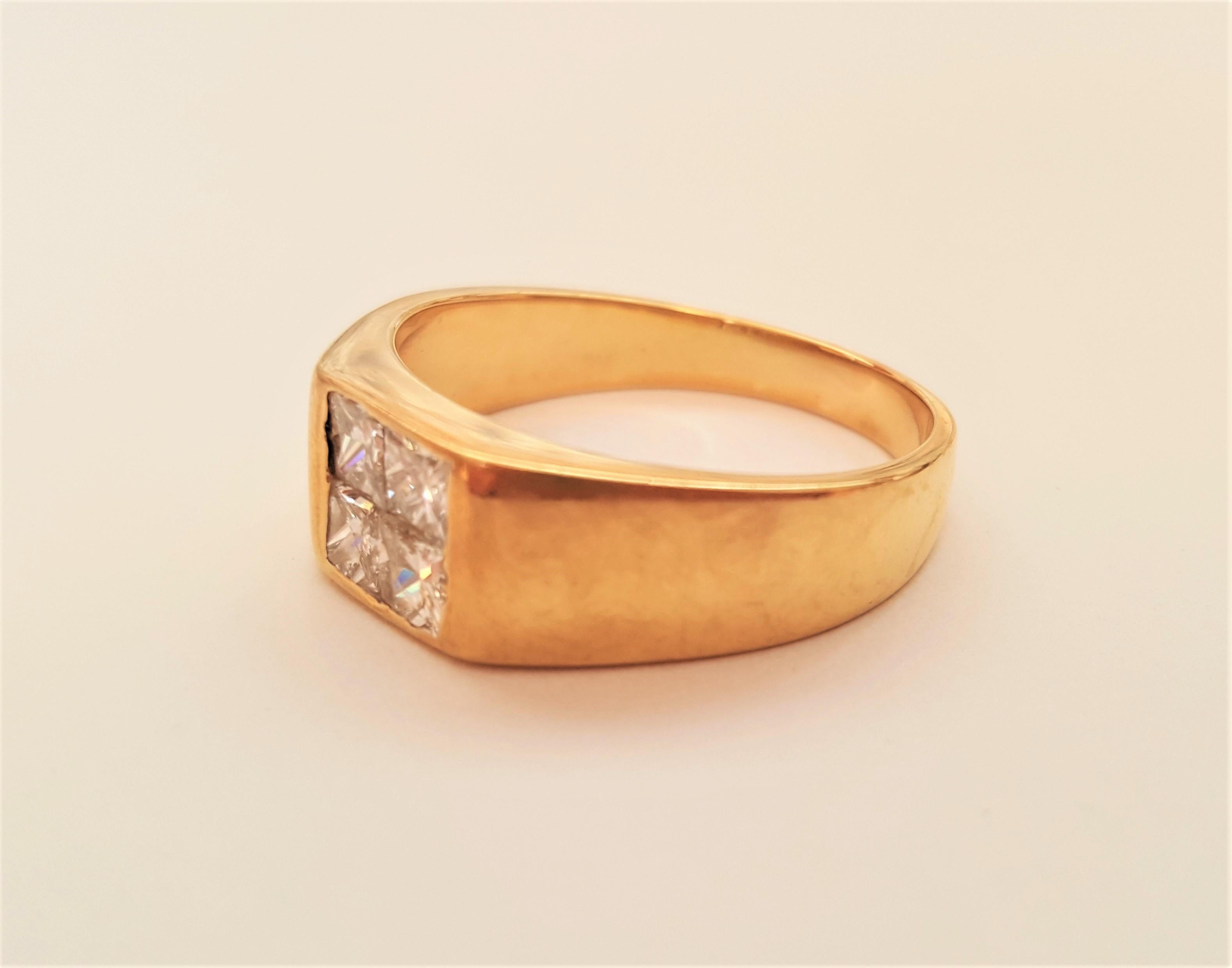 Herren 18kt Gelbgold unsichtbar gefasster Diamantring mit Prinzessinnenschliff 0,40cttw (Moderne)