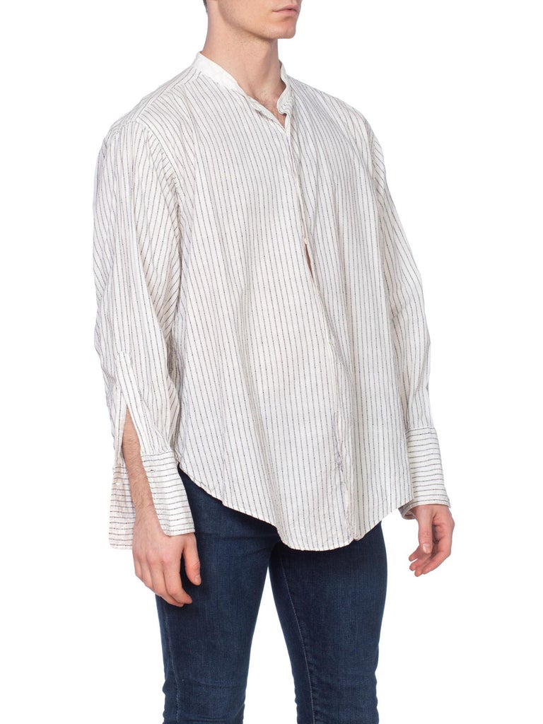 1920S Men's Edwardian Pinstripe French Cuff Cotton Shirt For Sale at ...