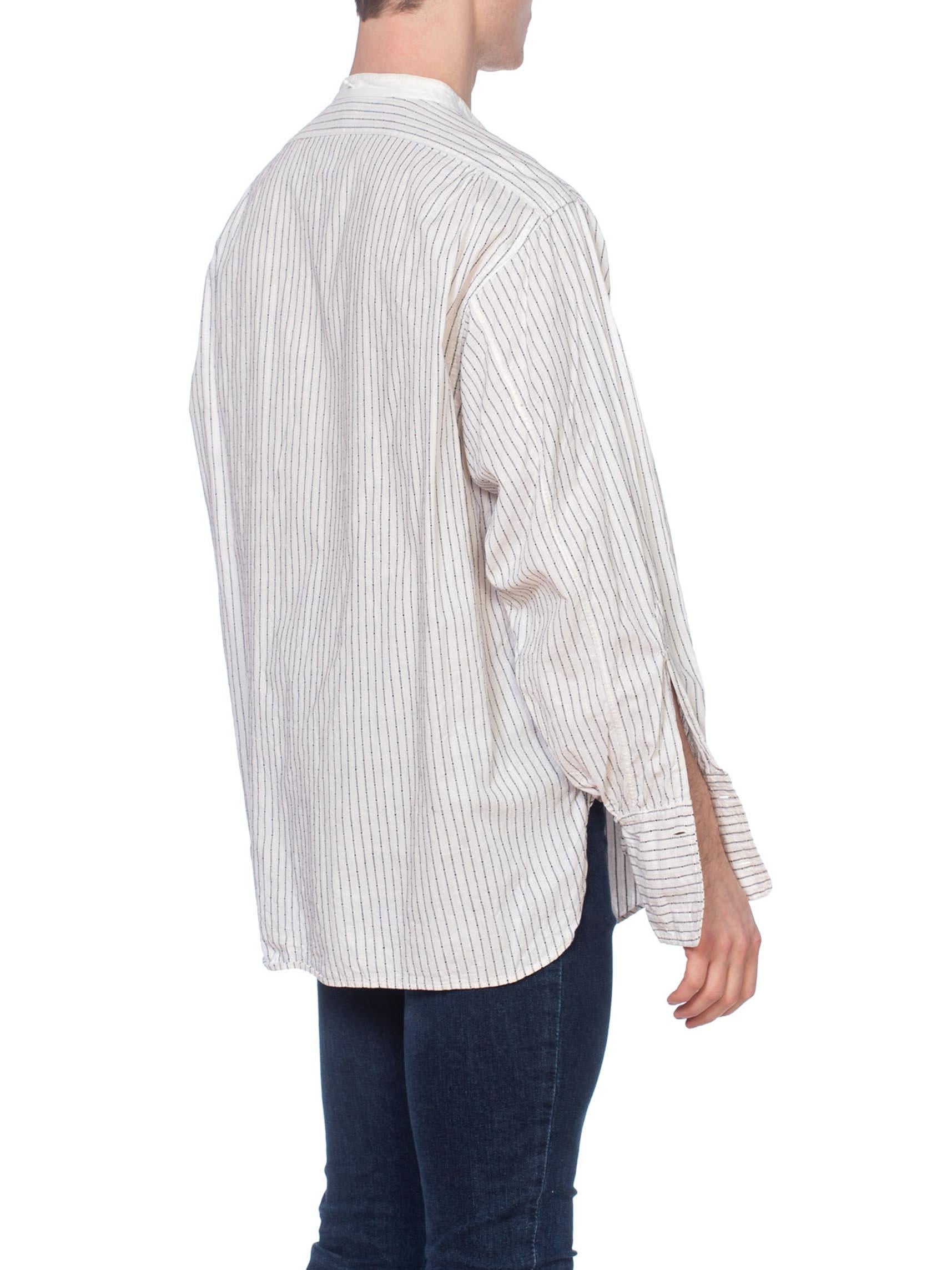 Gray 1920S Men's Edwardian Pinstripe French Cuff Cotton Shirt