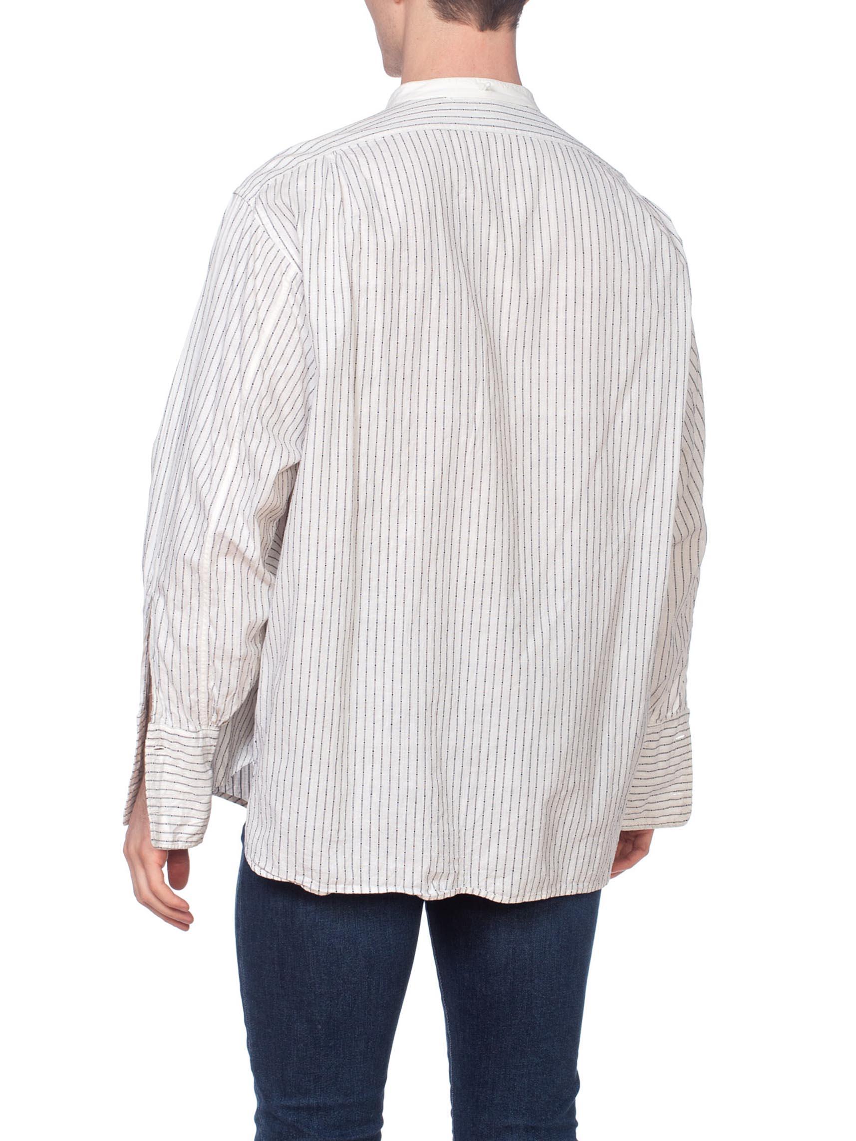 1920S Men's Edwardian Pinstripe French Cuff Cotton Shirt In Excellent Condition In New York, NY