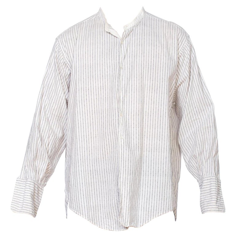 1920S Men's Edwardian Pinstripe French Cuff Cotton Shirt For Sale at