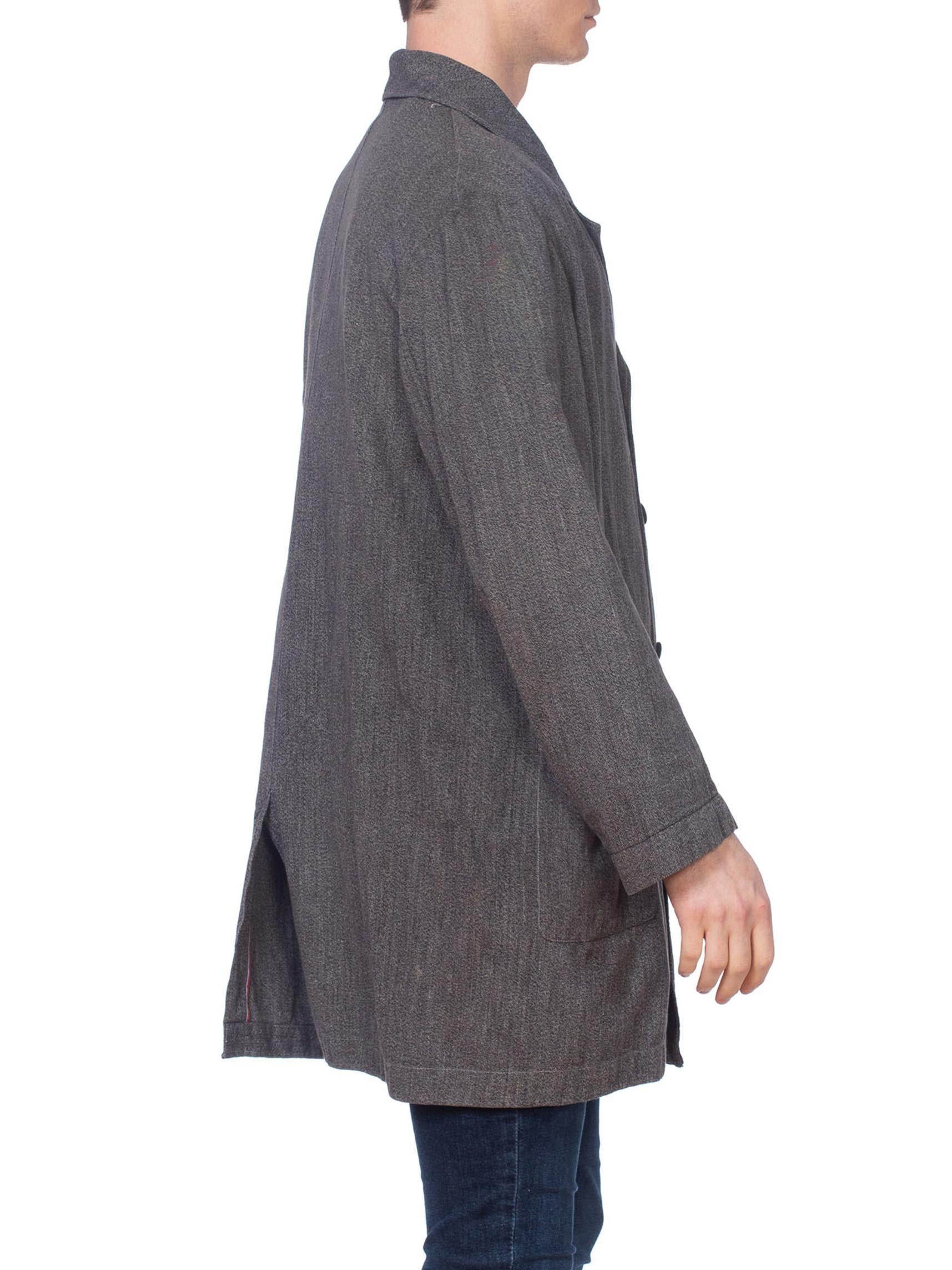 Gray 1950S Dark Grey Cotton Melange Men's European Made Workwear Jacket For Sale