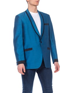 Mens 1950's 1960's Rat Pack YSL Style Shark Skin Blue Tuxedo Jacket
