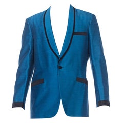 Retro Mens 1950's 1960's Rat Pack YSL Style Shark Skin Blue Tuxedo Jacket