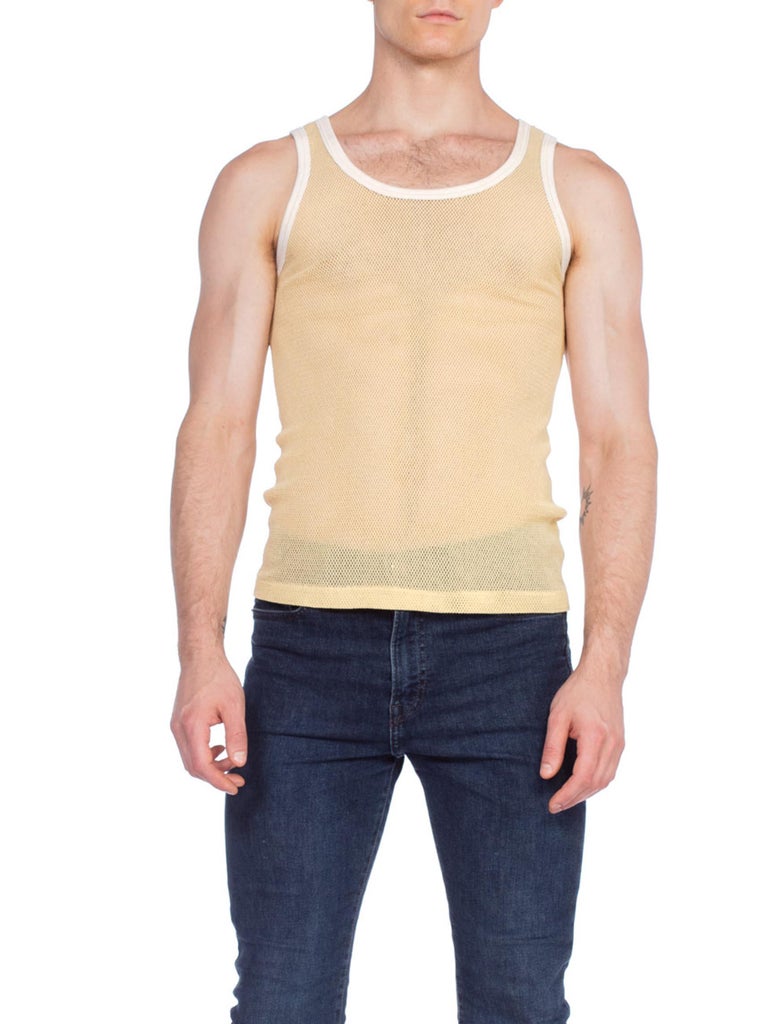 Mens 1960s 1970s Yellow Net Tank Undershirt For Sale at 1stdibs