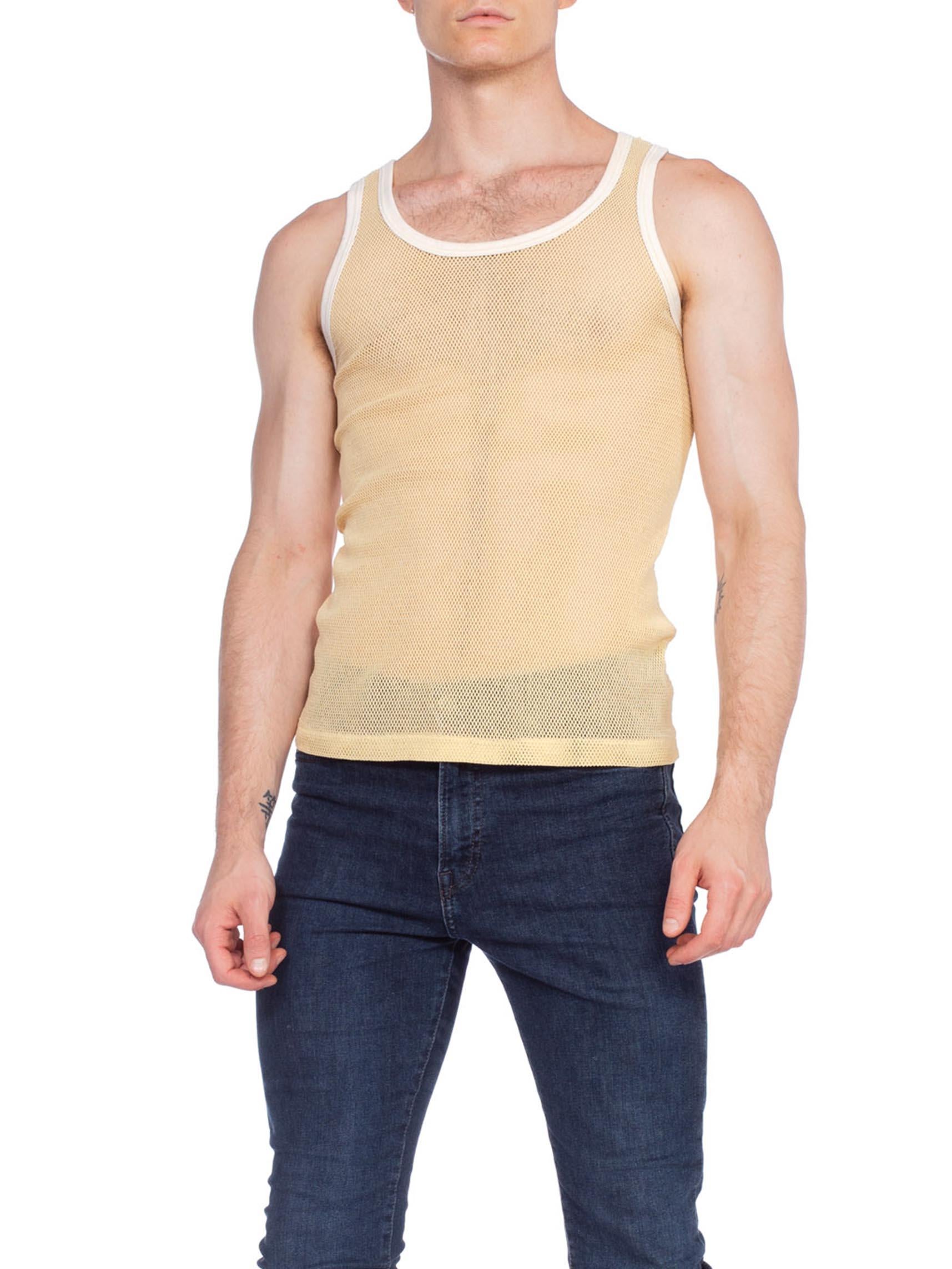 1970S Yellow Cotton Blend Net Men's Tank Top In Excellent Condition In New York, NY
