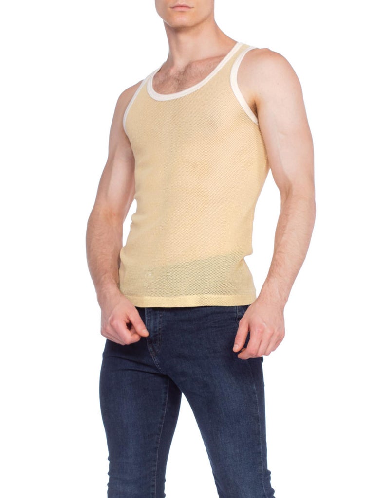 Mens 1960s 1970s Yellow Net Tank Undershirt For Sale at 1stdibs