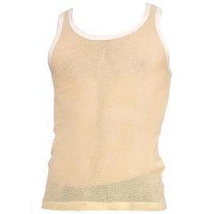 1970S Yellow Cotton Blend Net Men's Tank Top