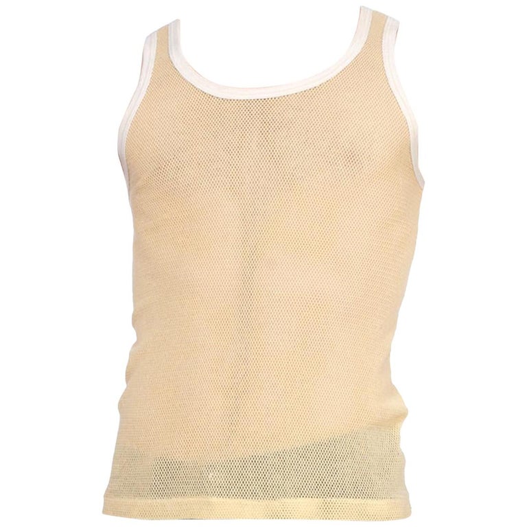 Mens 1960s 1970s Yellow Net Tank Undershirt For Sale at 1stdibs