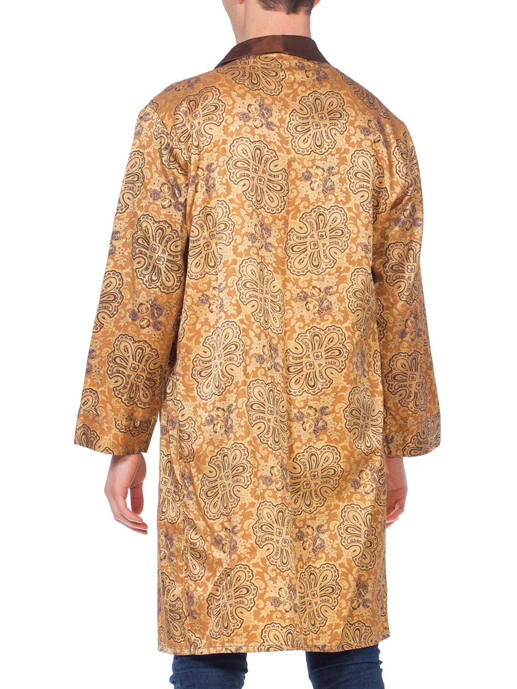 Mens 1960's Satin Flanel Gold Paisley Robe with Belt 1
