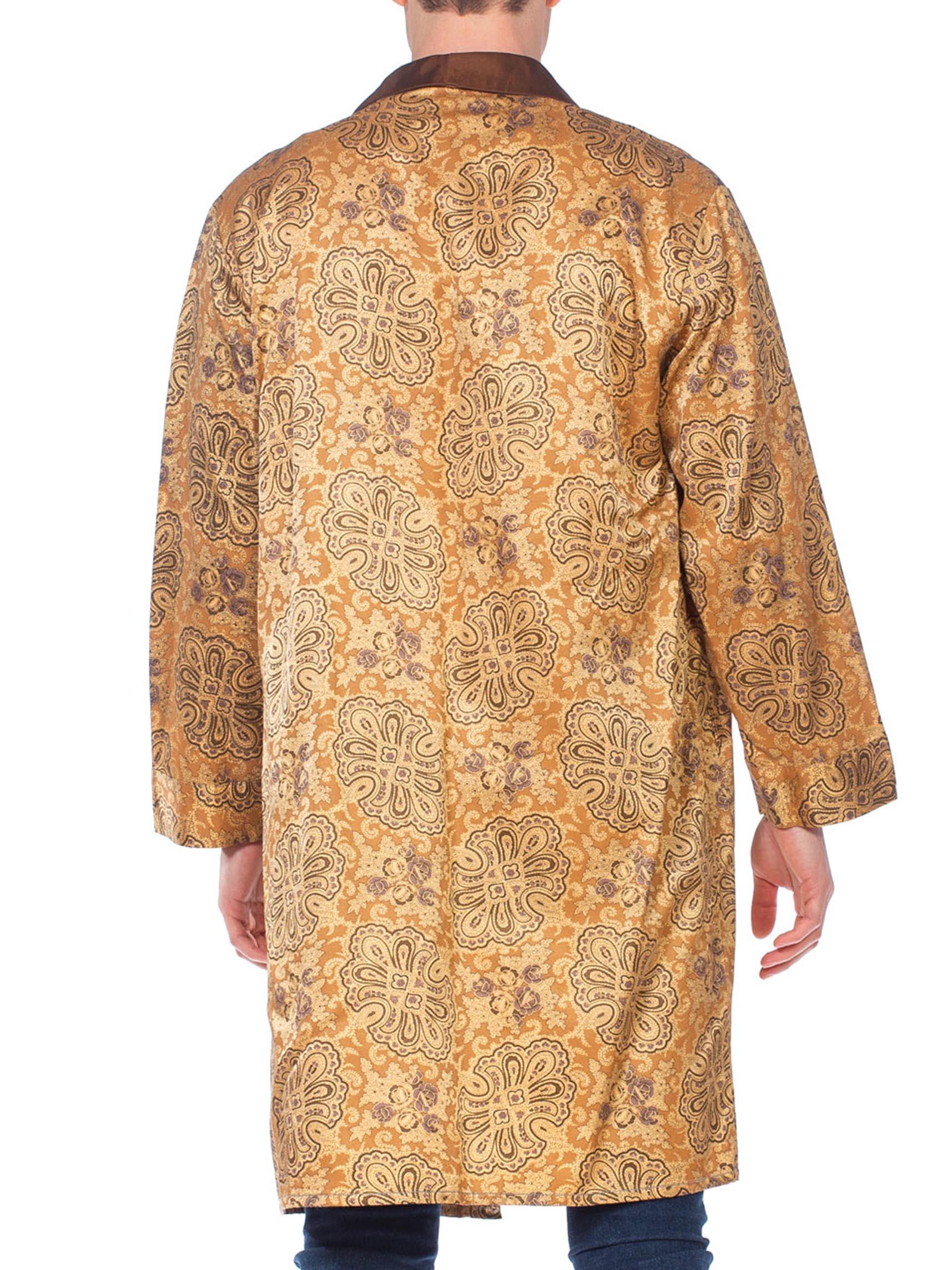 Mens 1960's Satin Flanel Gold Paisley Robe with Belt 2