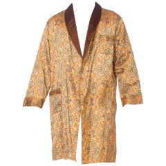 Vintage Mens 1960's Satin Flanel Gold Paisley Robe with Belt