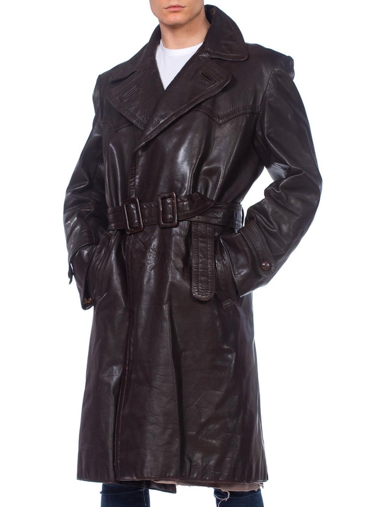 Mens 1970's German Military Brown Leather Trench Coat at 1stDibs ...