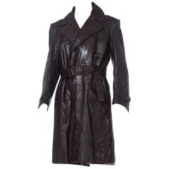 Mens 1970's German Military Brown Leather Trench Coat