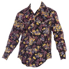 Vintage 1970S Cotton Mens 16L Floral Snap Western Shirt