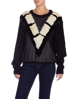 Mens 1980's Giovanni Livorno Knit Leather And Fur Sweater