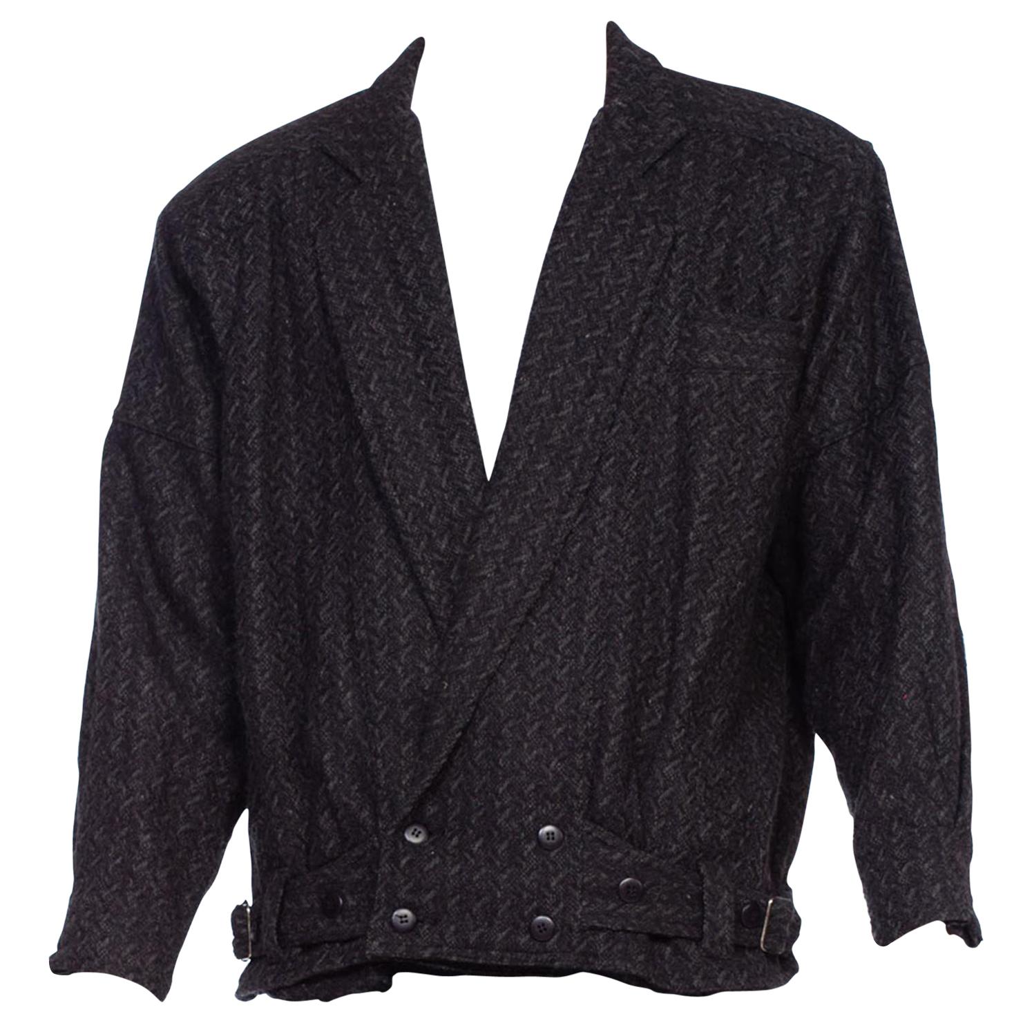1980'S Dark Grey Wool Blend Men's Cropped New Wave Suitjack Jacket
