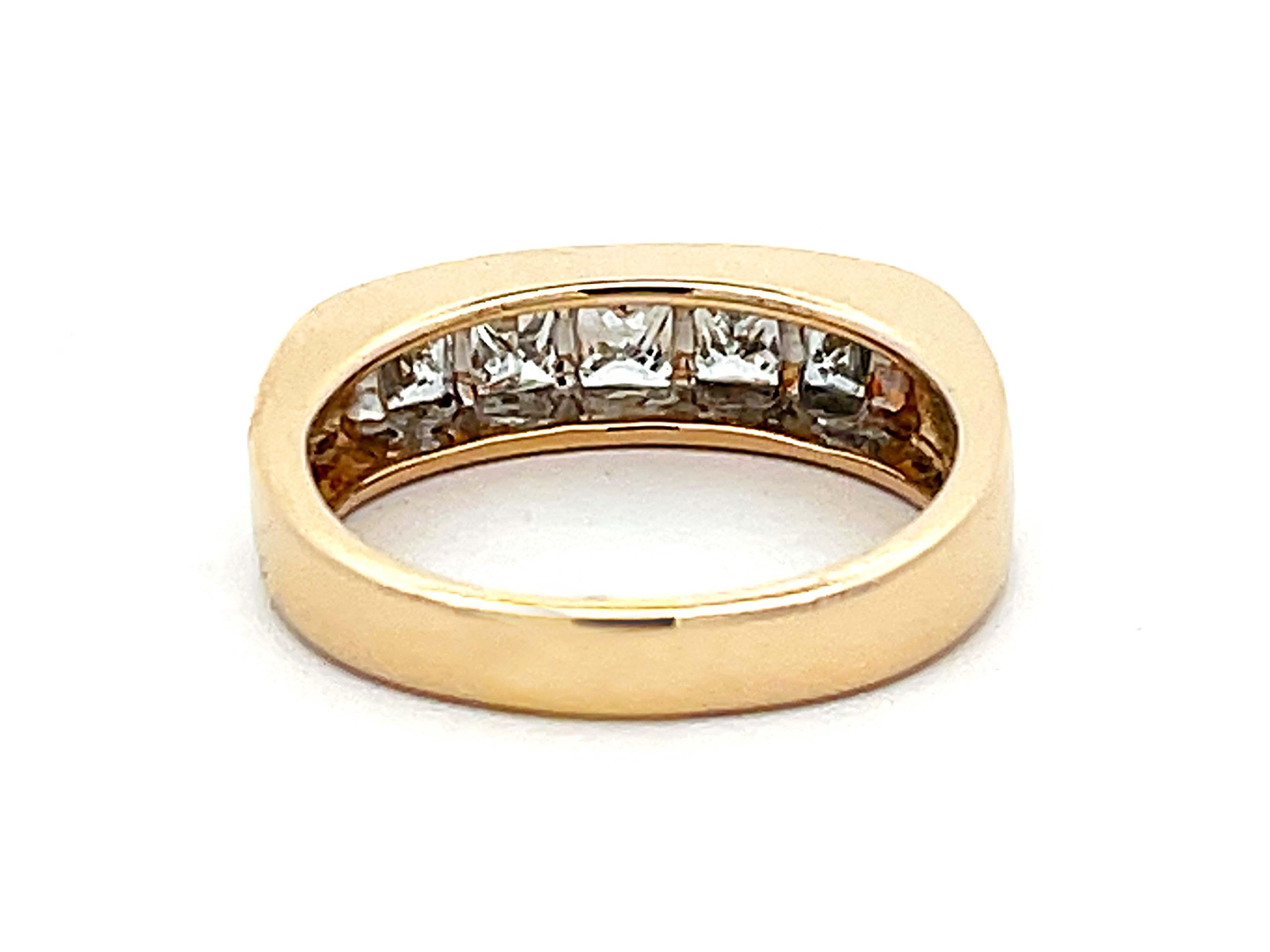 Men's Mens 2 Carat 5 Princess Cut Diamond Band Ring in 14k Yellow Gold For Sale