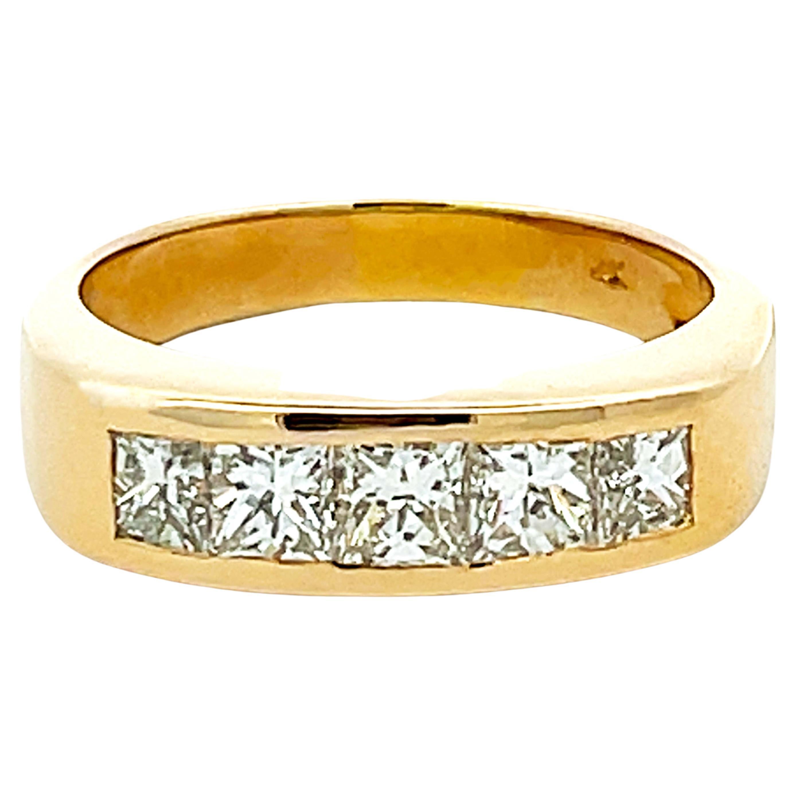 Mens 2 Carat 5 Princess Cut Diamond Band Ring in 14k Yellow Gold For Sale