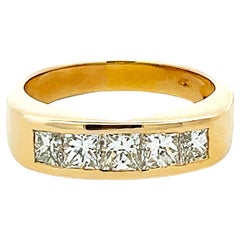 Mens 2 Carat 5 Princess Cut Diamond Band Ring in 14k Yellow Gold