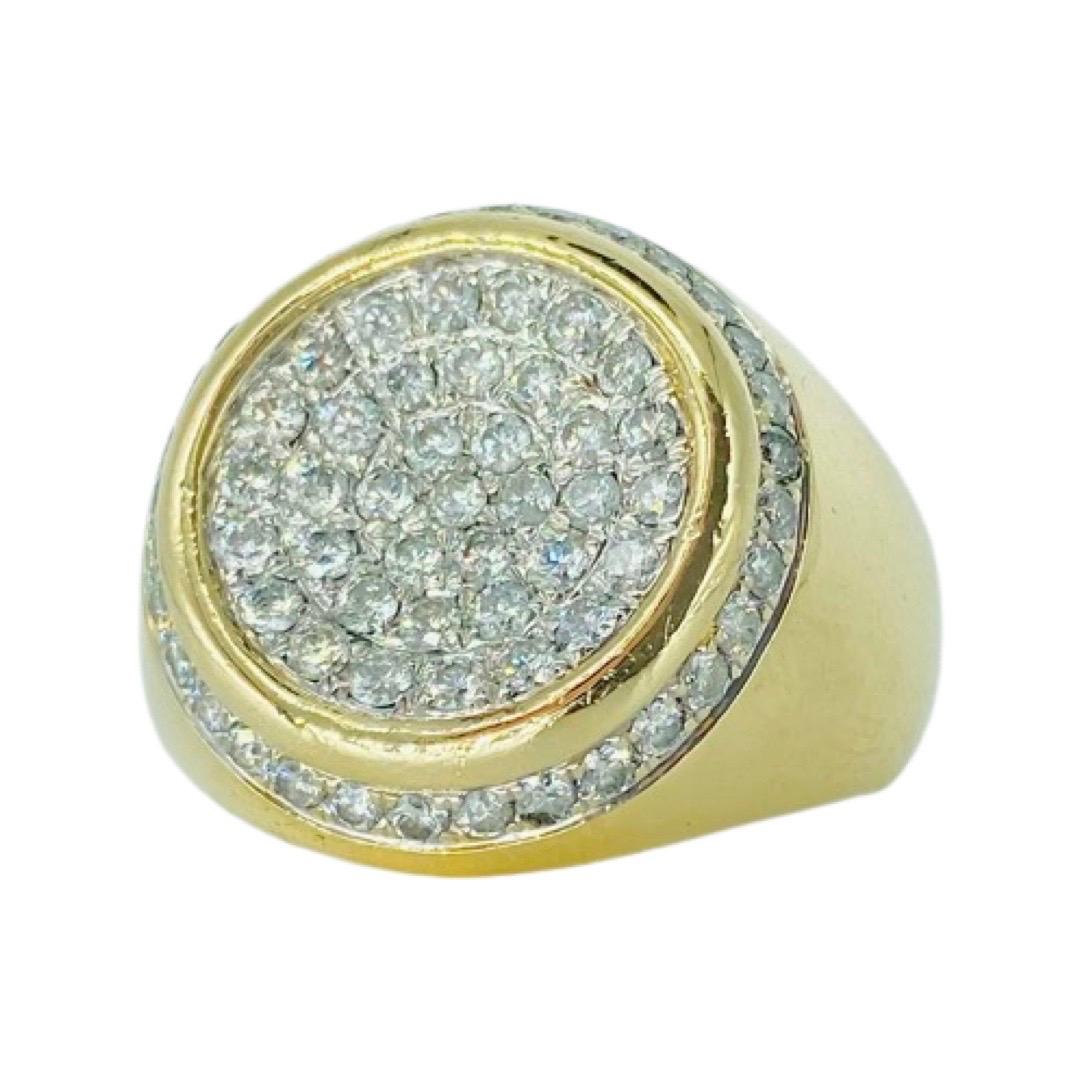 Vintage Men’s 1.46 Carat Diamonds Ring 14k Gold. The ring measures 19mm in height and features 73 round diamonds each weighing approx 0.03ct for a total of 2.20 carats. The ring is 14k gold and weights 9.1 grams. The ring is a size 6.5