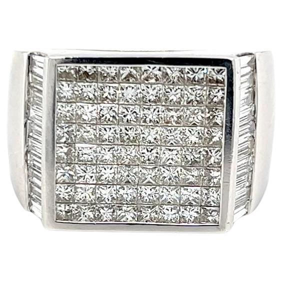 Men's 2.25ctw Diamond Invisible Set Square Top Ring in 18K White Gold  For Sale