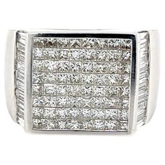 Men's 2.25ctw Diamond Invisible Set Square Top Ring in 18K White Gold 