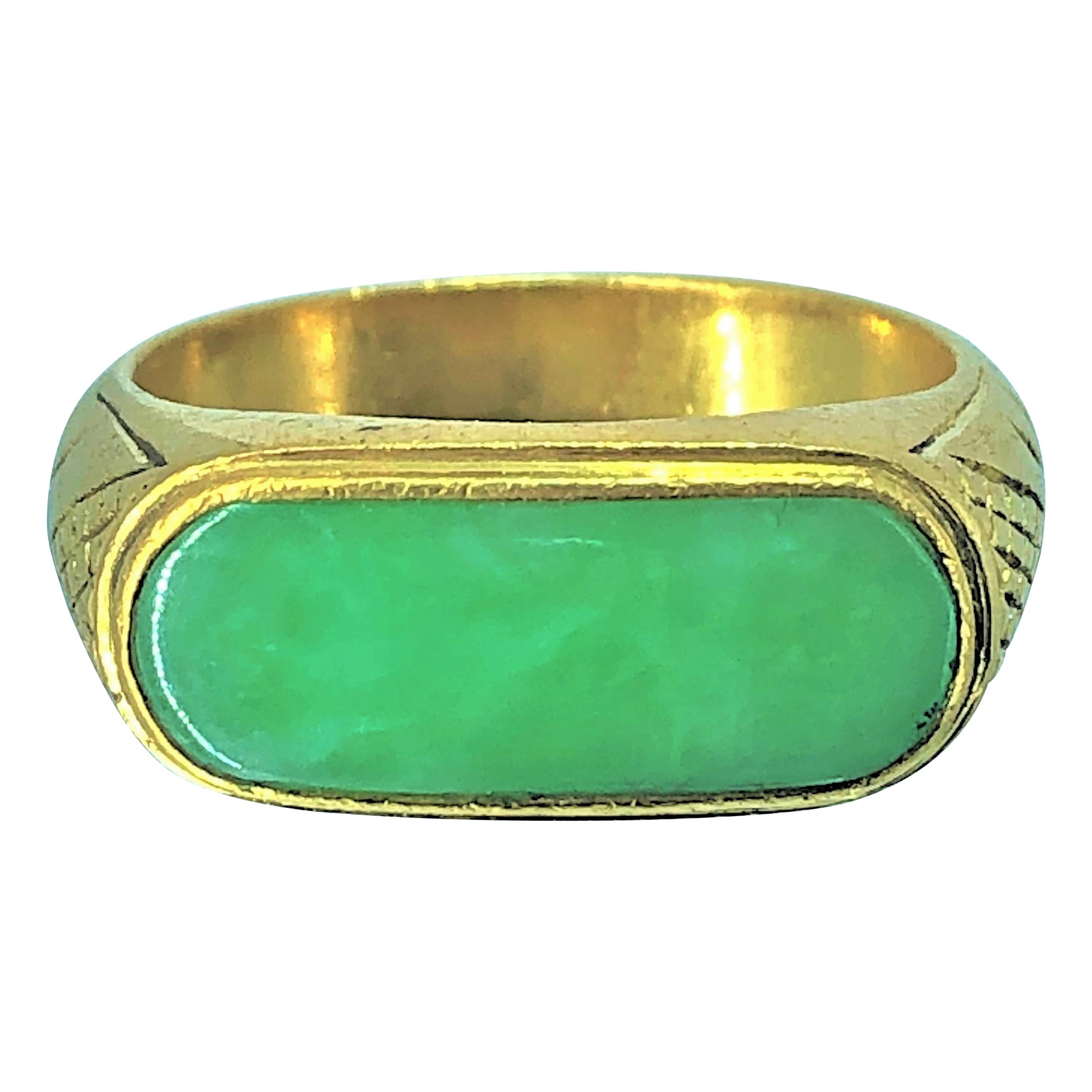 Men's 24 Karat Gold and Jade Saddle Ring