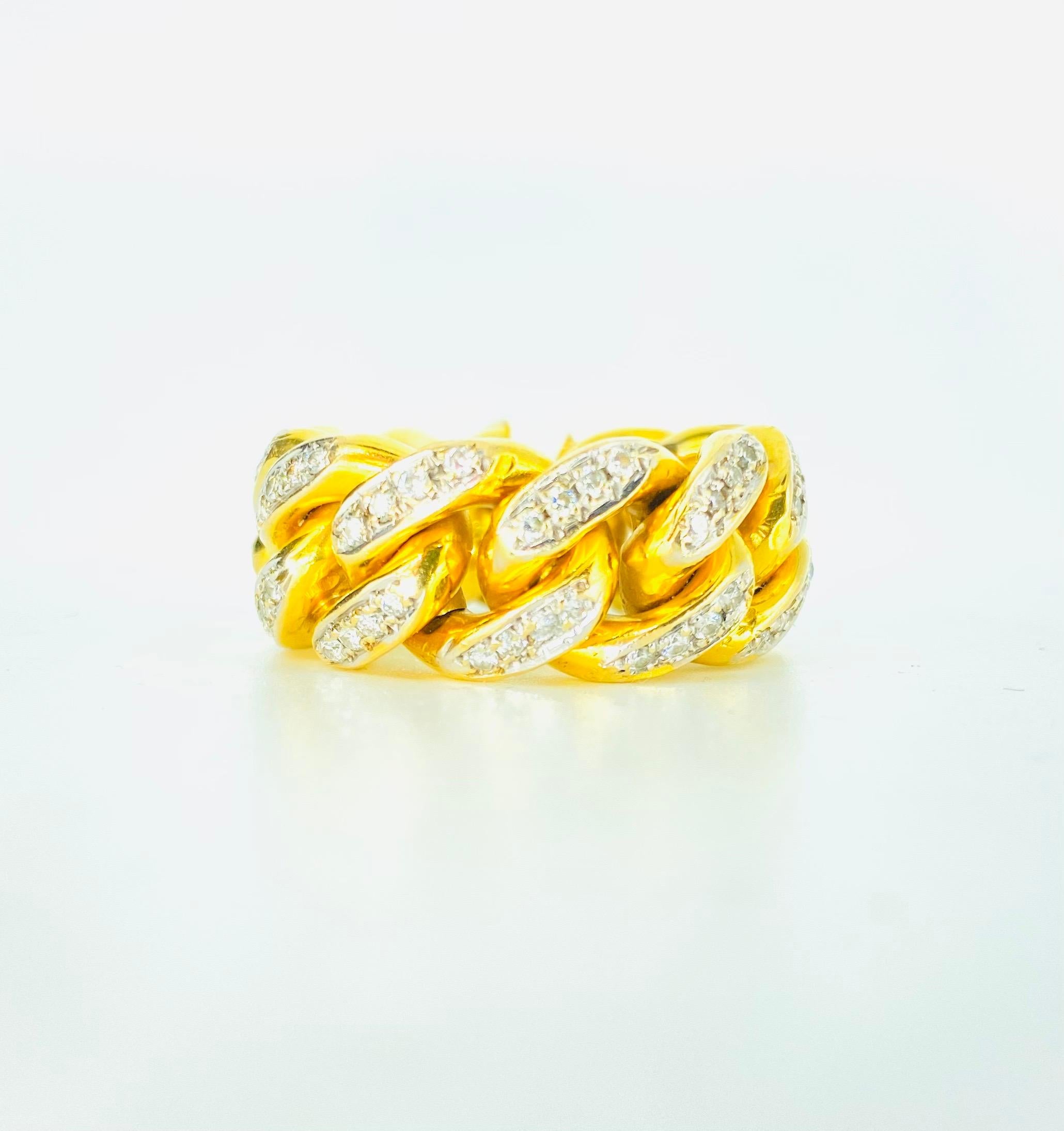 Men’s 3.00 Carat Diamonds Miami Cuban Link Ring 14k Gold. The ring is heavy and weights 35.5 grams solid gold 14k. The ring measures 11.75mm in width and is a size 9.5 (not resizeable). Hand made ring and very strong with approx 3.00 carat of white