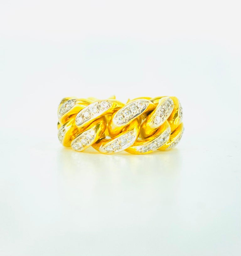 Men’s 3.00 Carat Diamonds Miami Cuban Link Ring 14k Gold For Sale at