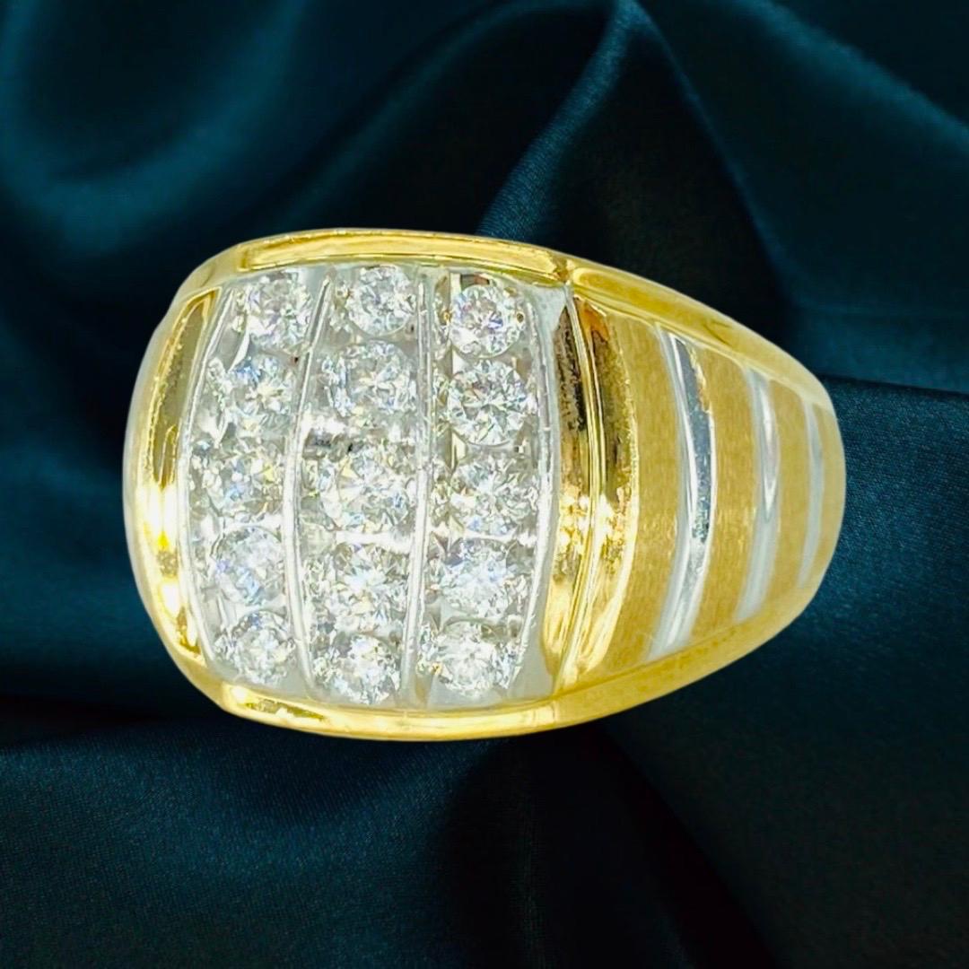 Men’s 3.00 Carat Round Diamonds Two-Tone Tiger Stripe Design Ring. The ring measures 16mm in height. There are a total of approx 3.00 carat of round diamonds featured in this designer ring. 