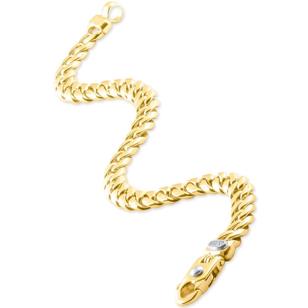 This stunning men's bracelet is made of solid 14k yellow gold.  The bracelet weighs 35 grams and measures 9