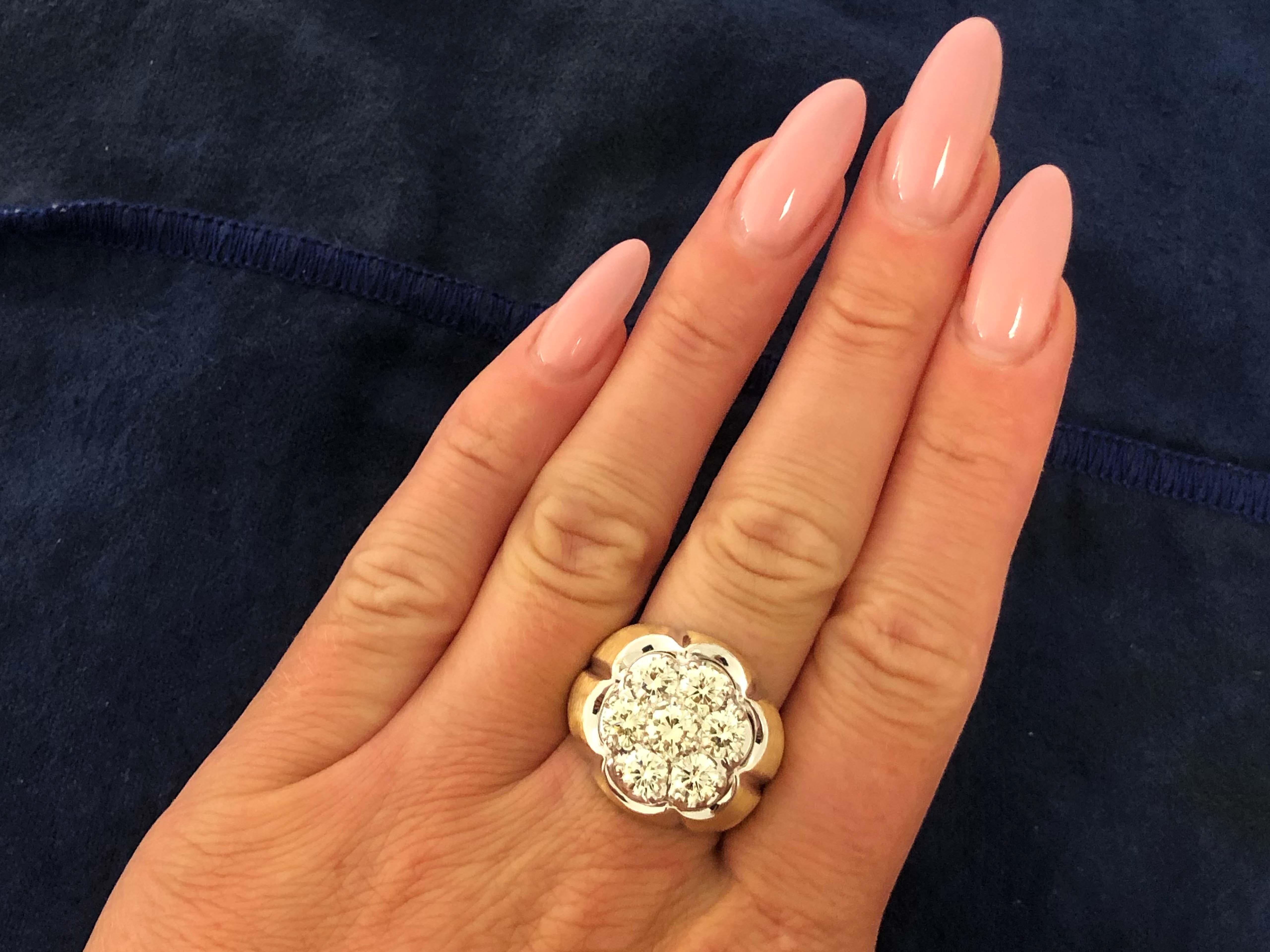 Item Specifications:

Metal: 14k Yellow and White Gold

Ring Size: 8.5

Total Weight: 12.7  Grams

Diamond Count: 7 brilliant cut 

Diamond Carat Weight: ~3.50

Diamond Color: K-L

Diamond Clarity:  VS

Stamped: 