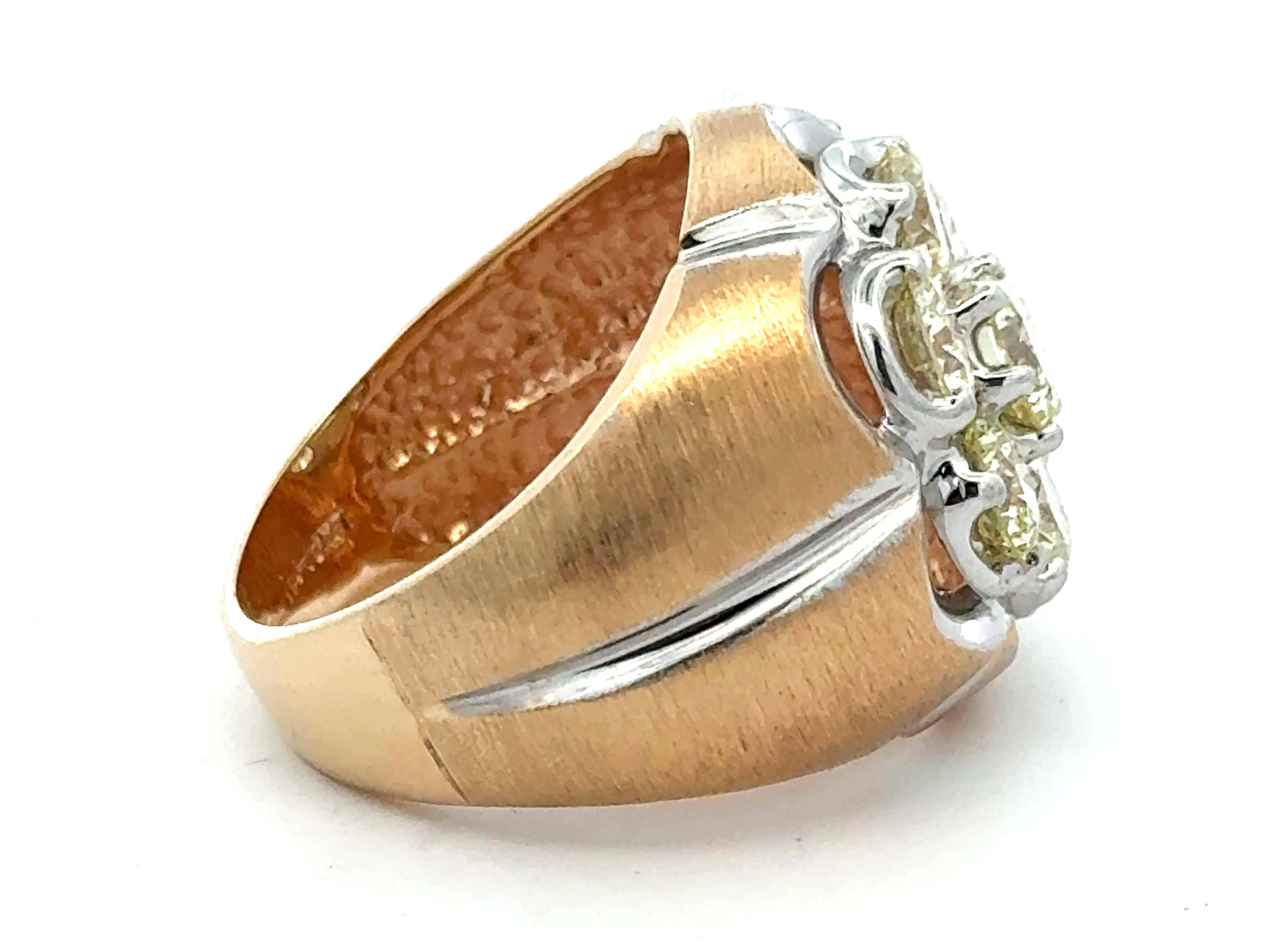 Mens 3.50 Carat Diamond Cluster Brushed Satin 2 Toned Ring 14K Gold In Excellent Condition For Sale In Honolulu, HI