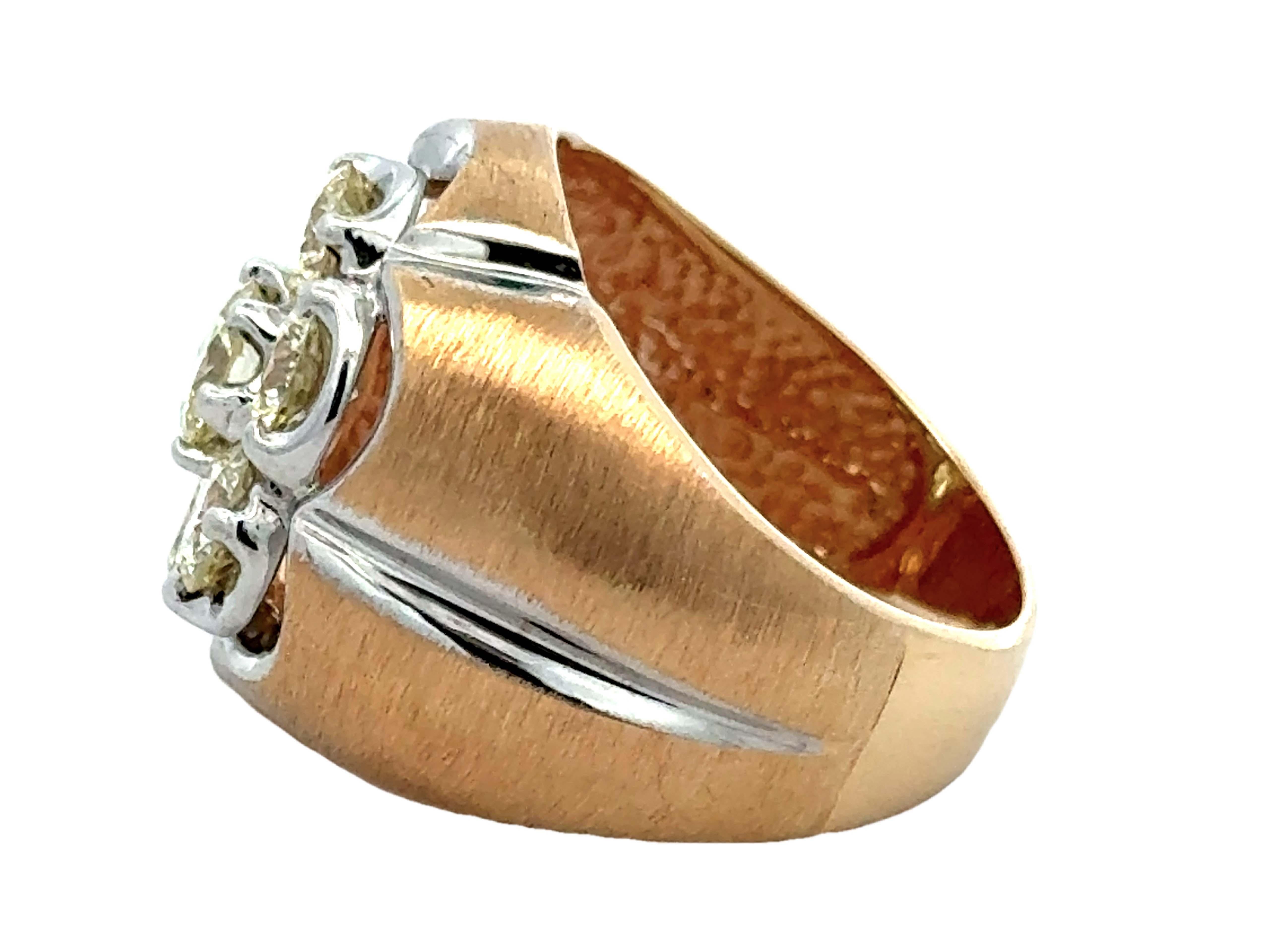 Men's Mens 3.50 Carat Diamond Cluster Brushed Satin 2 Toned Ring 14K Gold For Sale