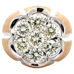 Mens 3.50 Carat Diamond Cluster Brushed Satin 2 Toned Ring 14K Gold