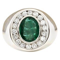 Men's 3.82 Carat Natural Emerald 18 Karat White Gold Diamond Ring